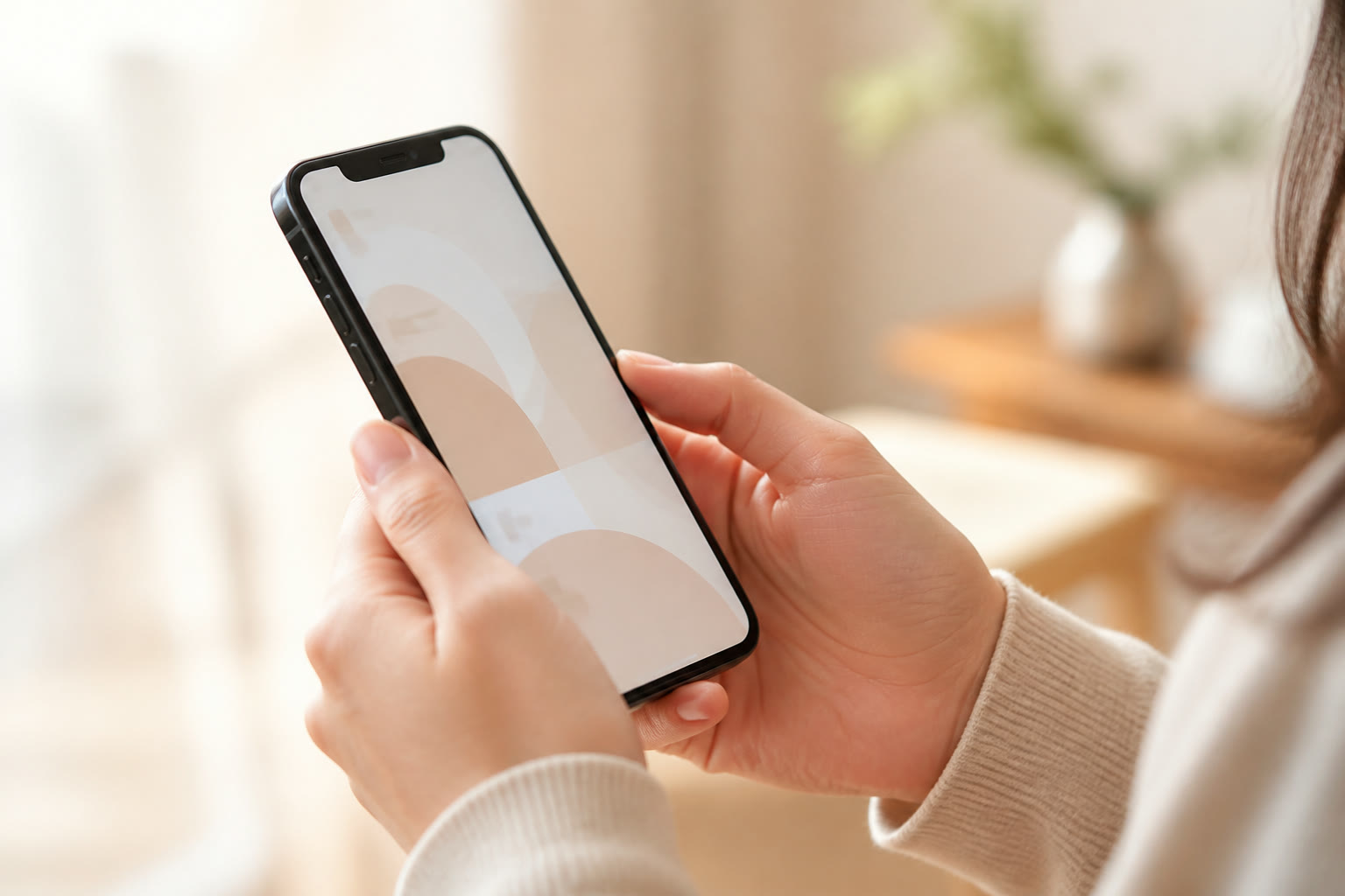 スマートフォンを操作する手元